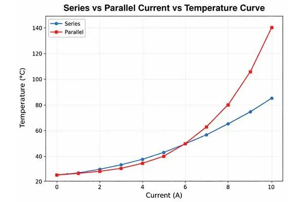 parallel vs series circuit on current vs temperature curve