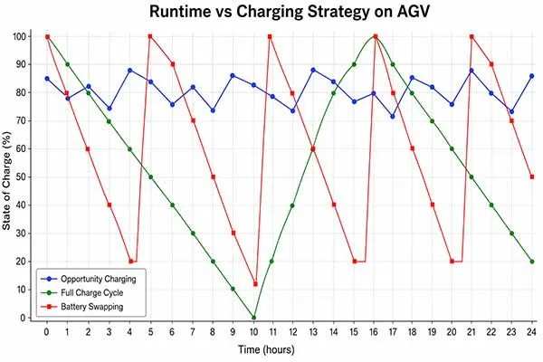 Runtime vs Charging Strategy on AGV