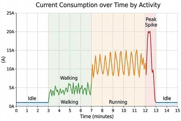 current consumption over time by activity