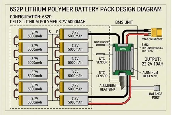 6S2P quadruped robot dog battery design diagram