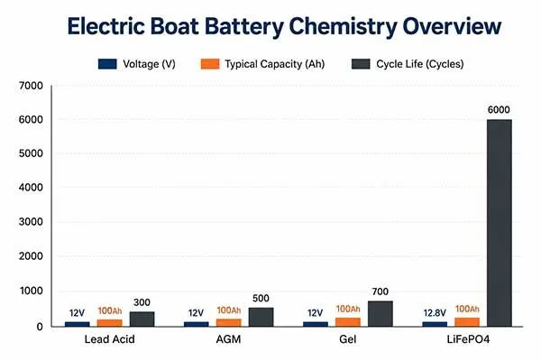 Electric boat battery chemistry overview and comparison in marine battery system