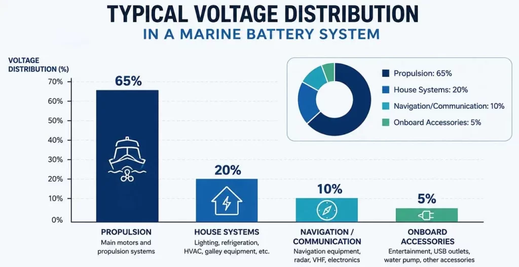 how do marine battery systems work as boat batteries with voltage distribution