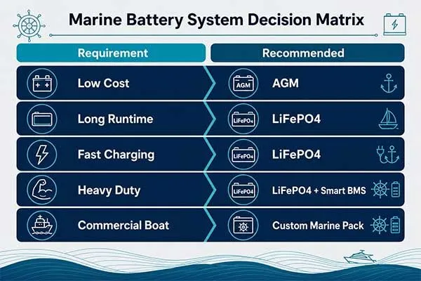 LiFePO4 marine battery OEM system Electric Marine Battery Systems Decision Matrix