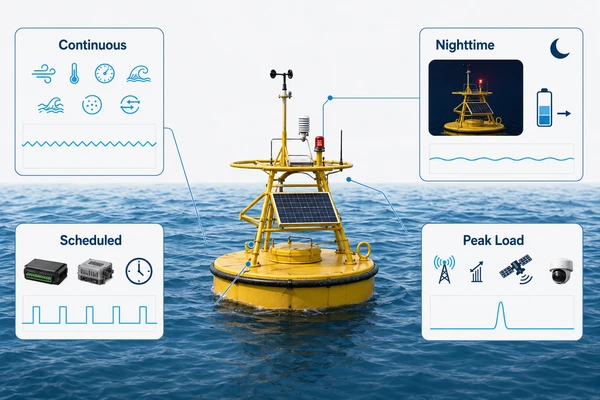 Electrical load categories for solar battery sizing in an ocean monitoring buoy