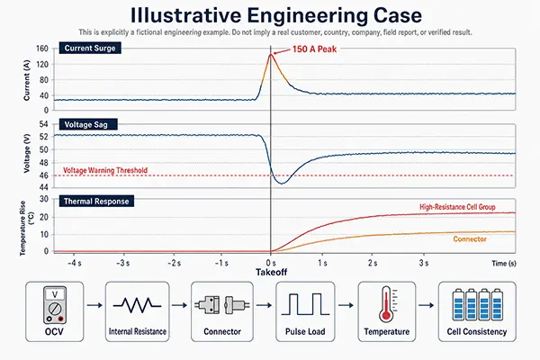 Illustrative UAV battery voltage sag diagnostic process during takeoff