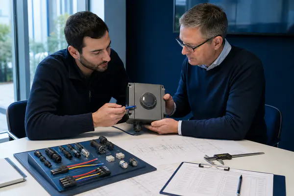 OEM engineers reviewing a smart waste management power solution