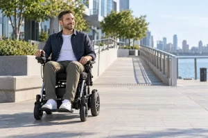 Electric wheelchair illustrating the balance between range, battery weight and daily charging