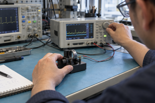 Smart ring battery power-consumption test on an electronics bench
