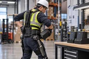 Replaceable exoskeleton battery and spare-pack charging workflow