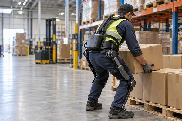 Powered exoskeleton battery used in an industrial lifting application