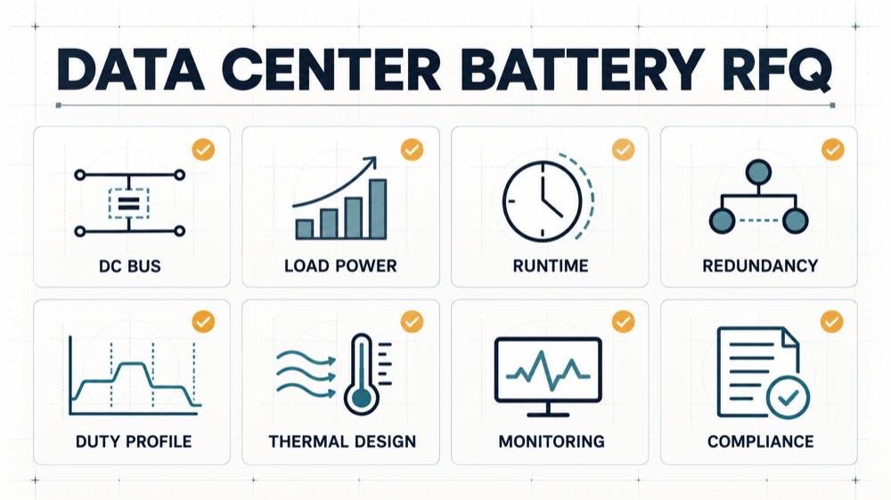 Data center battery RFQ checklist covering power runtime redundancy and compliance