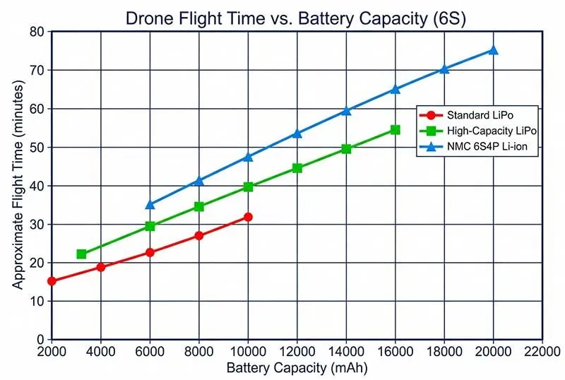 drone battery flight time and battery capacity curve